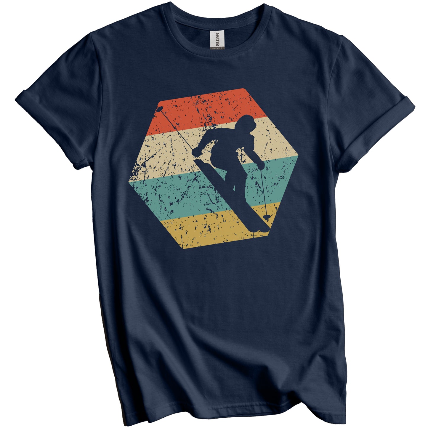 Skiing Retro Distressed Hexagon Skier T-Shirt