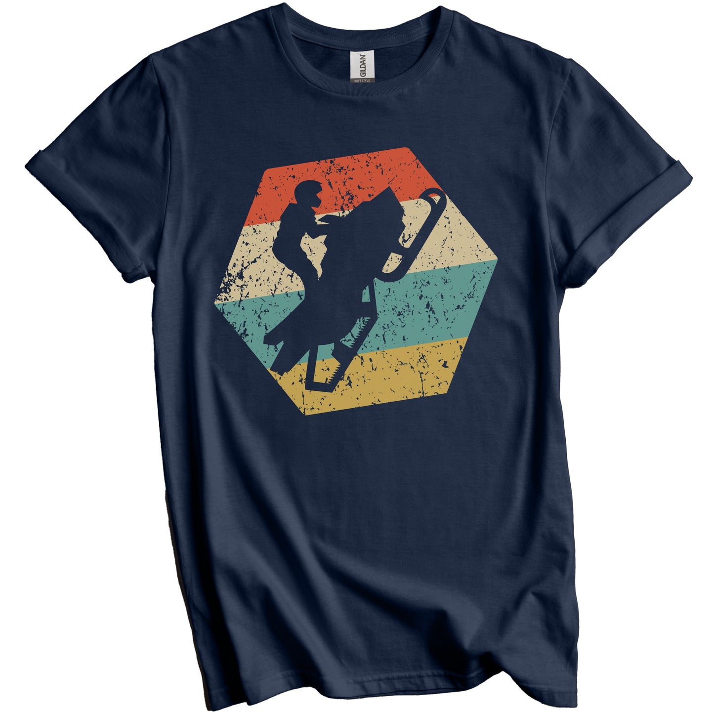 Snowmobiling Retro Distressed Hexagon Snowmobile T-Shirt
