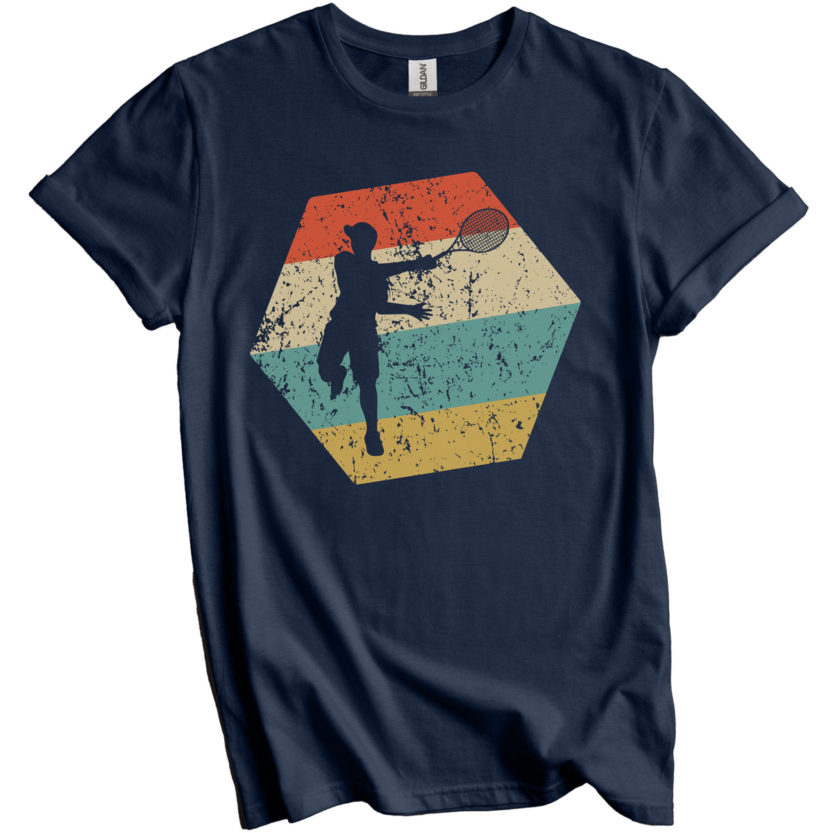 Tennis Retro Distressed Hexagon Tennis Player T-Shirt