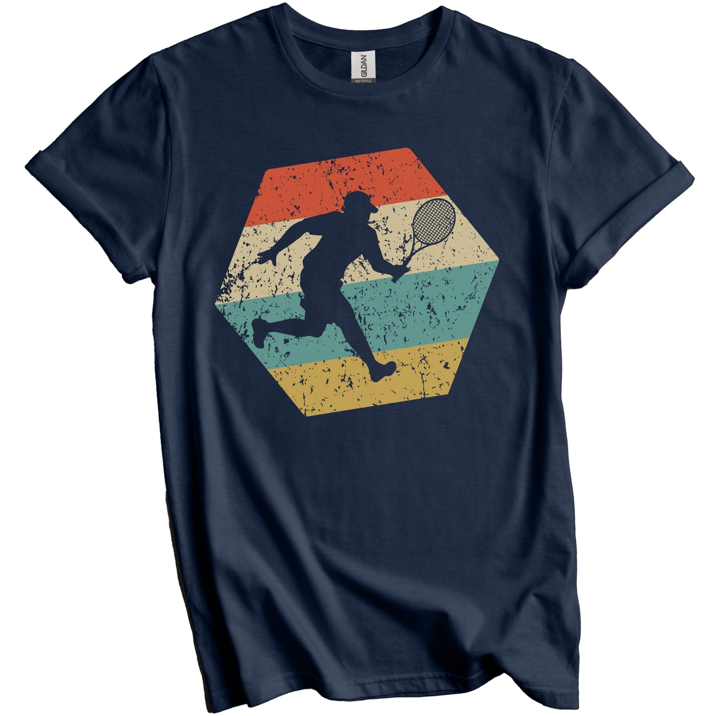 Tennis Player Retro Distressed Hexagon Tennis T-Shirt