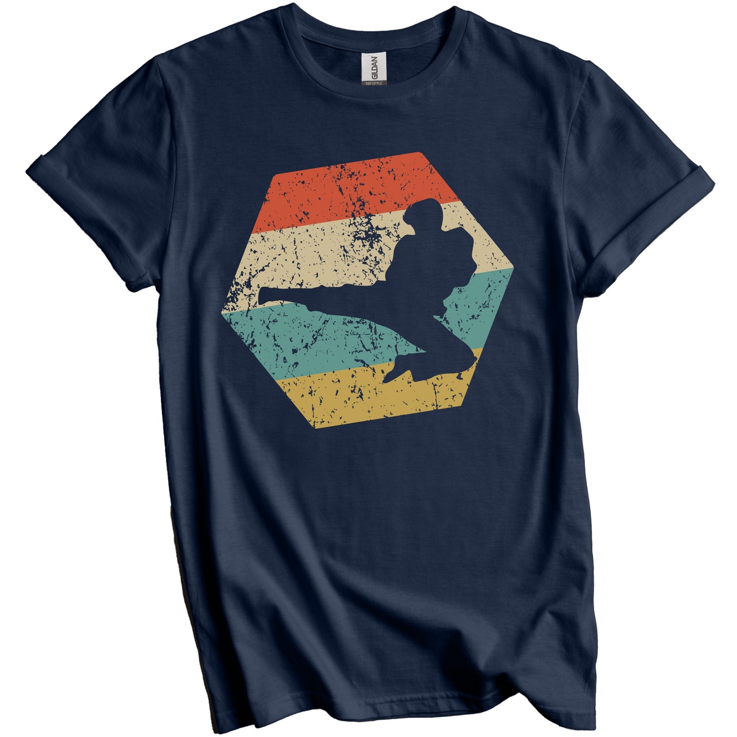 Martial Arts Retro Distressed Hexagon Karate Jump Kick T-Shirt