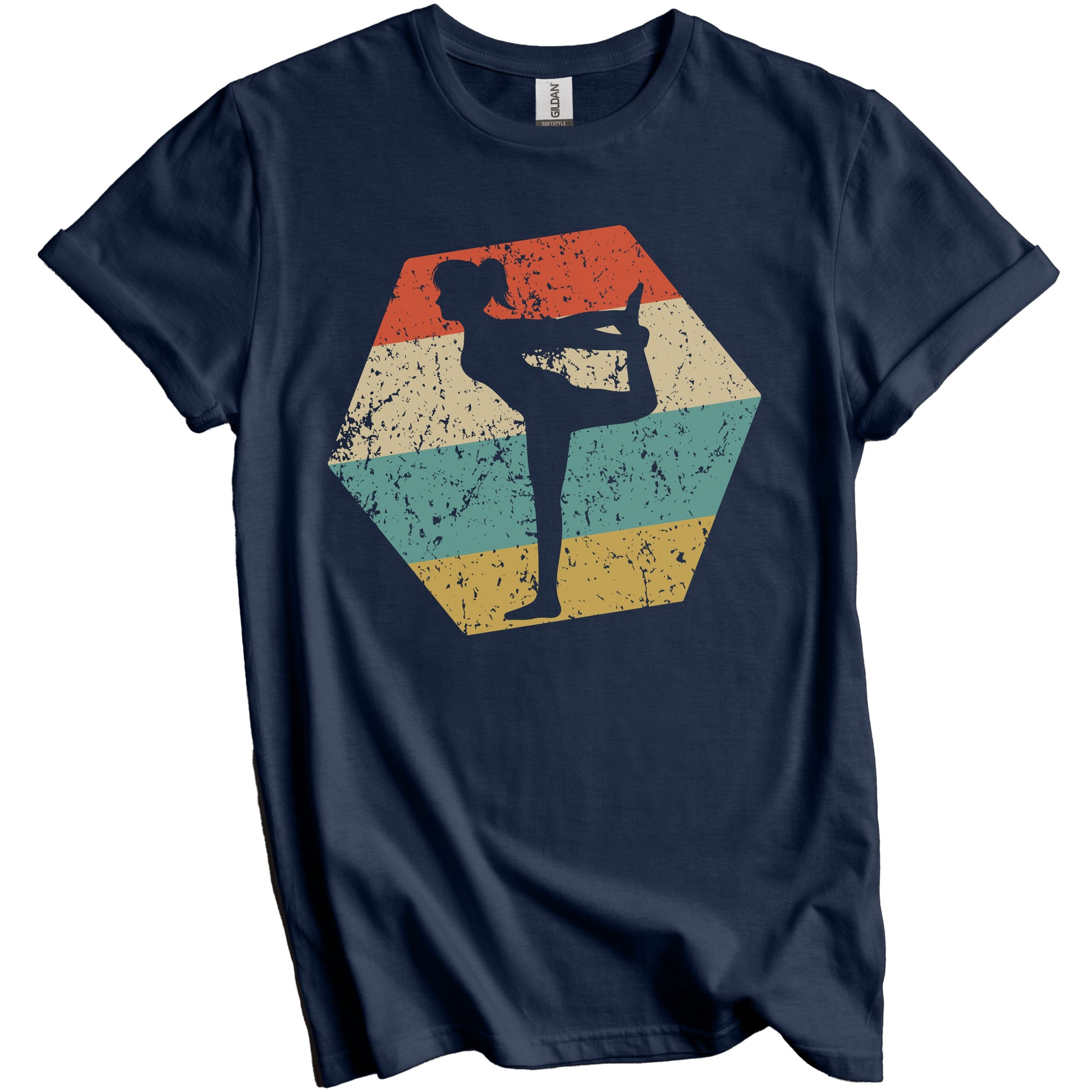 Yoga Retro Distressed Hexagon Yoga Pose T-Shirt