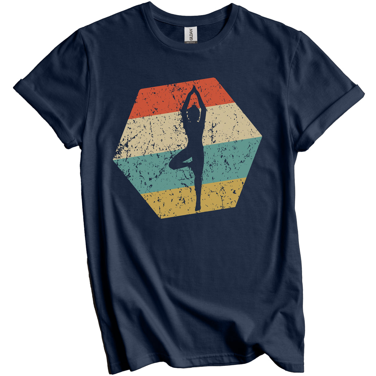 Yoga Retro Distressed Hexagon Yoga Pose T-Shirt