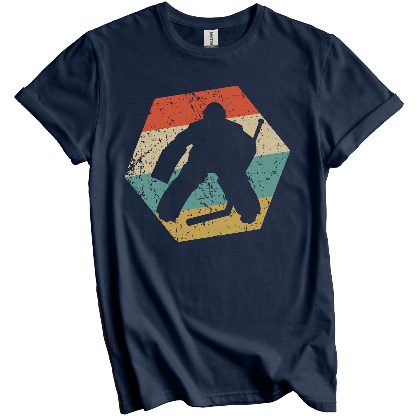 Goalie Retro Distressed Hexagon Hockey T-Shirt
