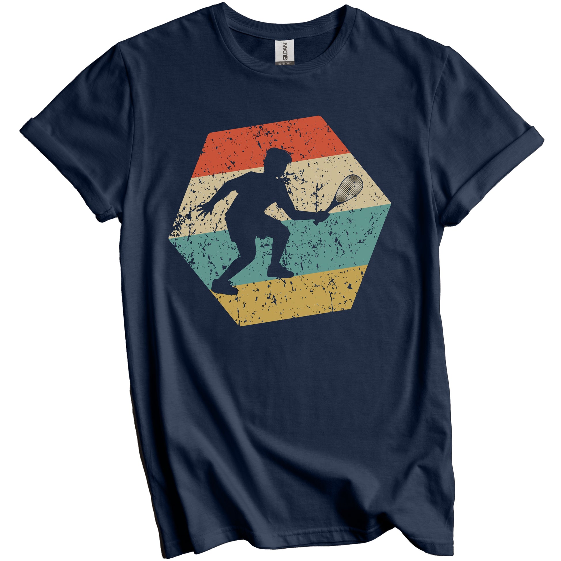Squash Player Retro Distressed Hexagon Squash T-Shirt