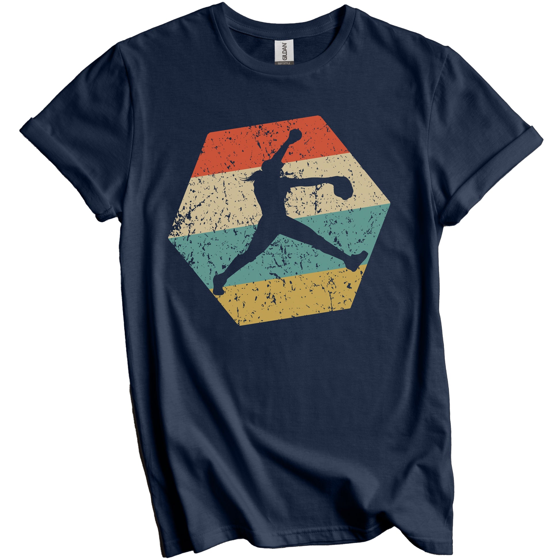Fast Pitch Softball Retro Distressed Hexagon Pitcher T-Shirt