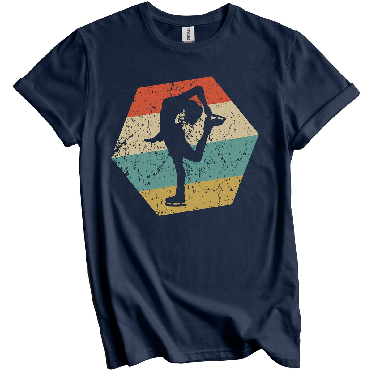 Figure Skating Retro Distressed Hexagon Figure Skater T-Shirt