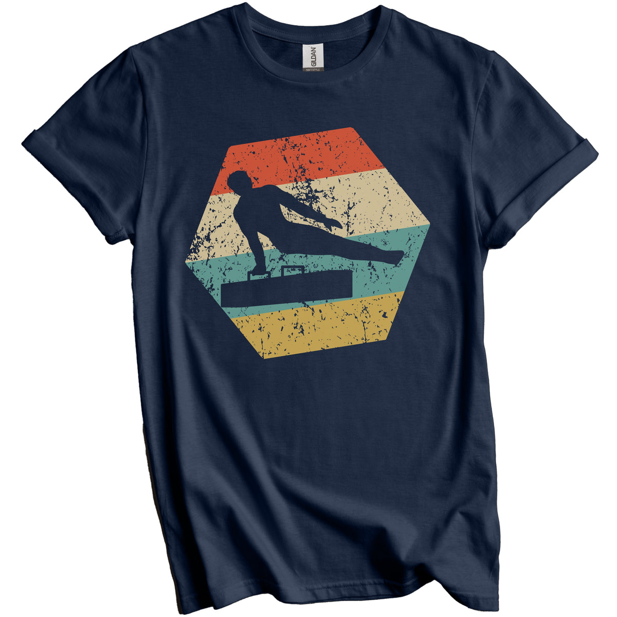 Gymnastics Retro Distressed Hexagon Male Gymnast T-Shirt