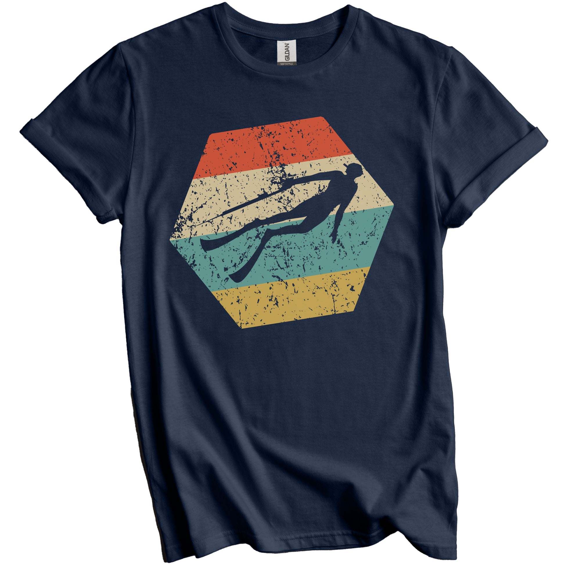 Spearfisherman Retro Distressed Hexagon Spearfishing T-Shirt