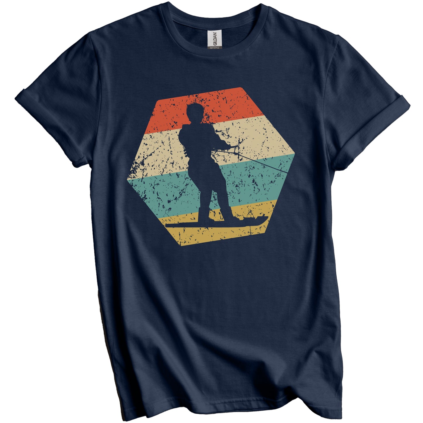 Waterskiing Retro Distressed Hexagon Waterskier T-Shirt