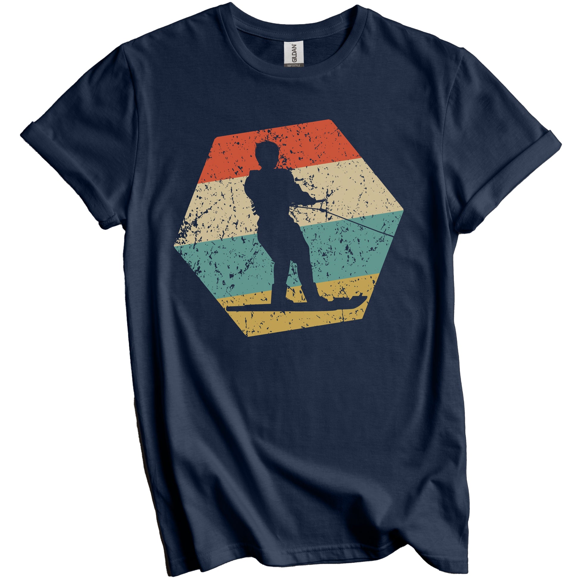 Waterskiing Retro Distressed Hexagon Waterskier T-Shirt