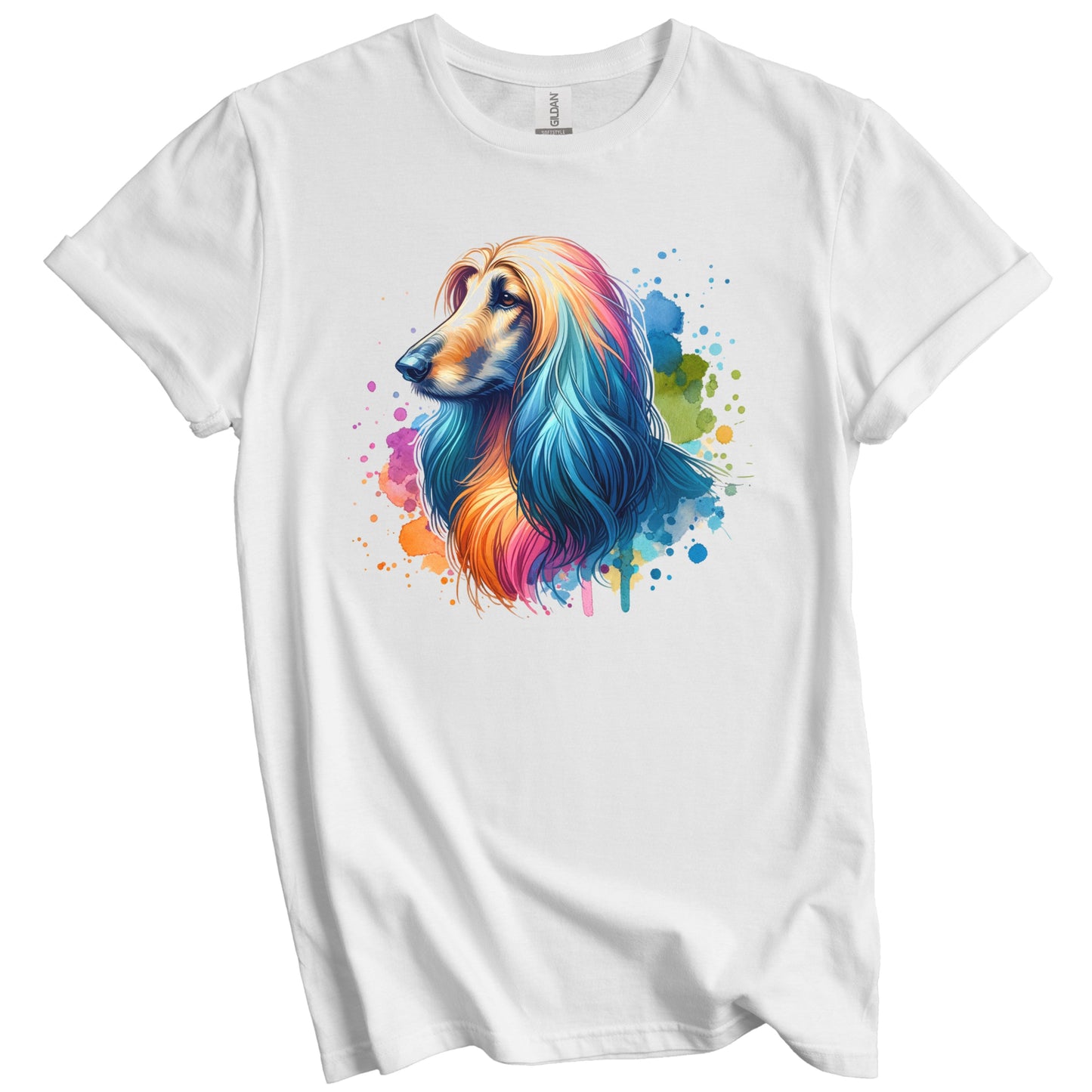 Afghan Hound Rainbow Watercolor Portrait Dog Lover T-Shirt - Afghan Hound Gift