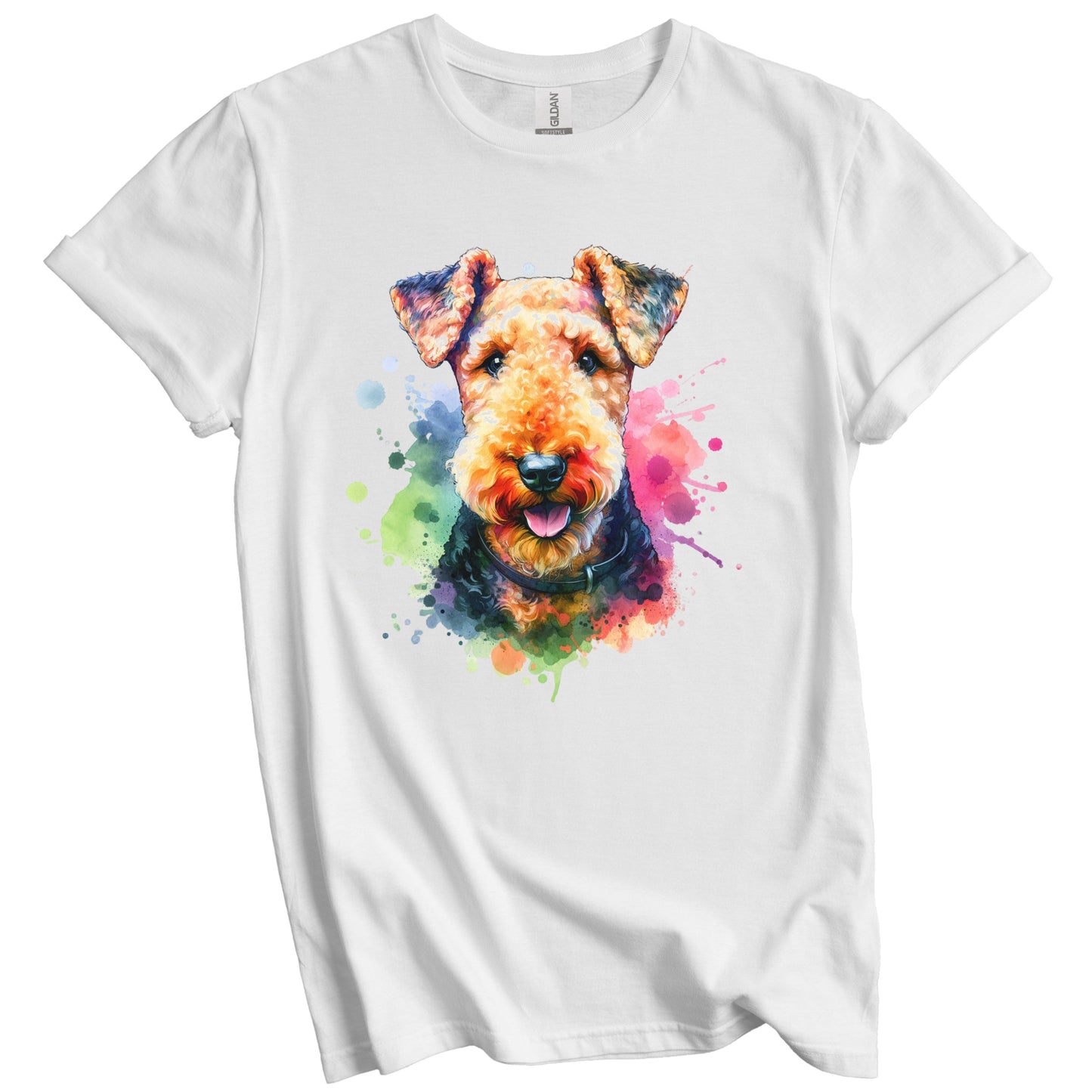 Airedale Terrier Rainbow Watercolor Portrait Dog Lover T-Shirt - Airedale Gift