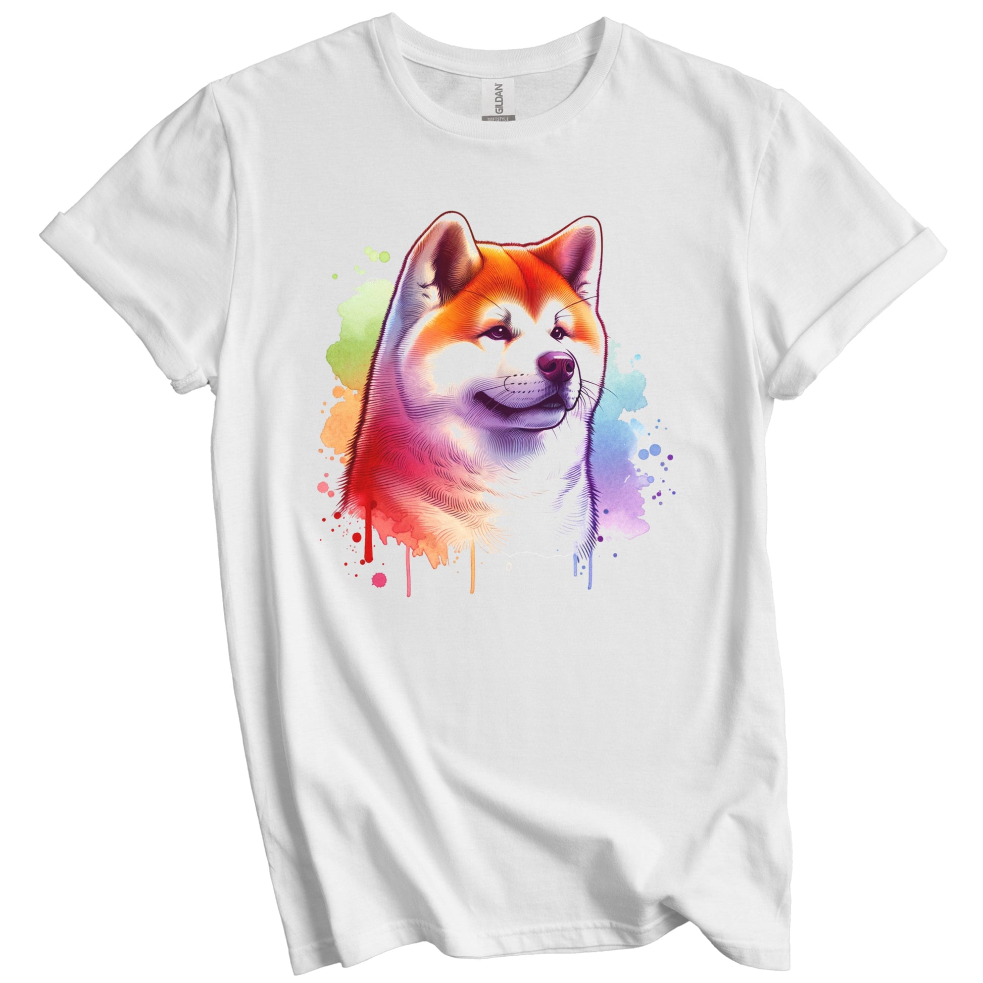 Akita Rainbow Watercolor Portrait Dog Lover T-Shirt - Akita Gift