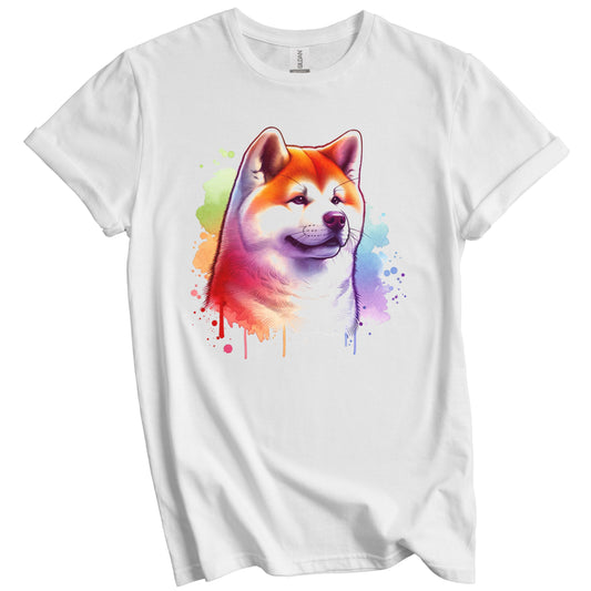 Akita Rainbow Watercolor Portrait Dog Lover T-Shirt - Akita Gift