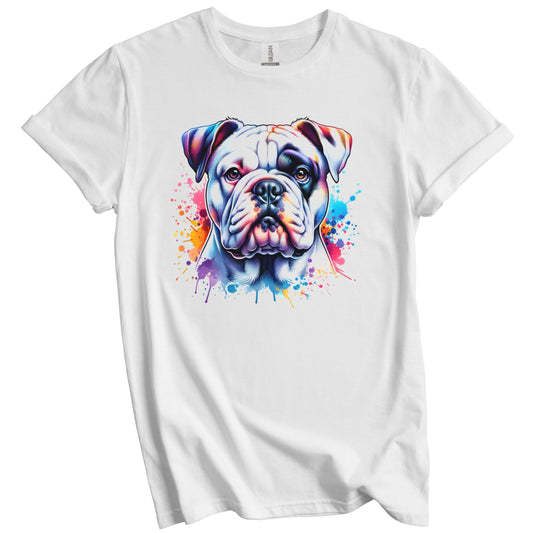 American Bulldog Rainbow Watercolor Portrait Dog Lover T-Shirt - Bulldog Gift