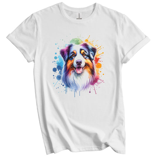 Australian Shepherd Rainbow Watercolor Portrait Dog Lover T-Shirt - Australian Shepherd Gift