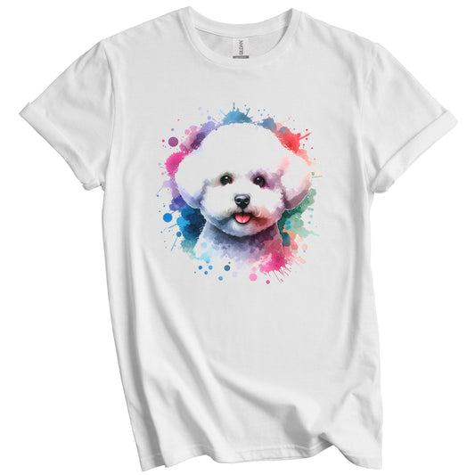 Bichon Frise Rainbow Watercolor Portrait Dog Lover T-Shirt - Bichon Frise Gift