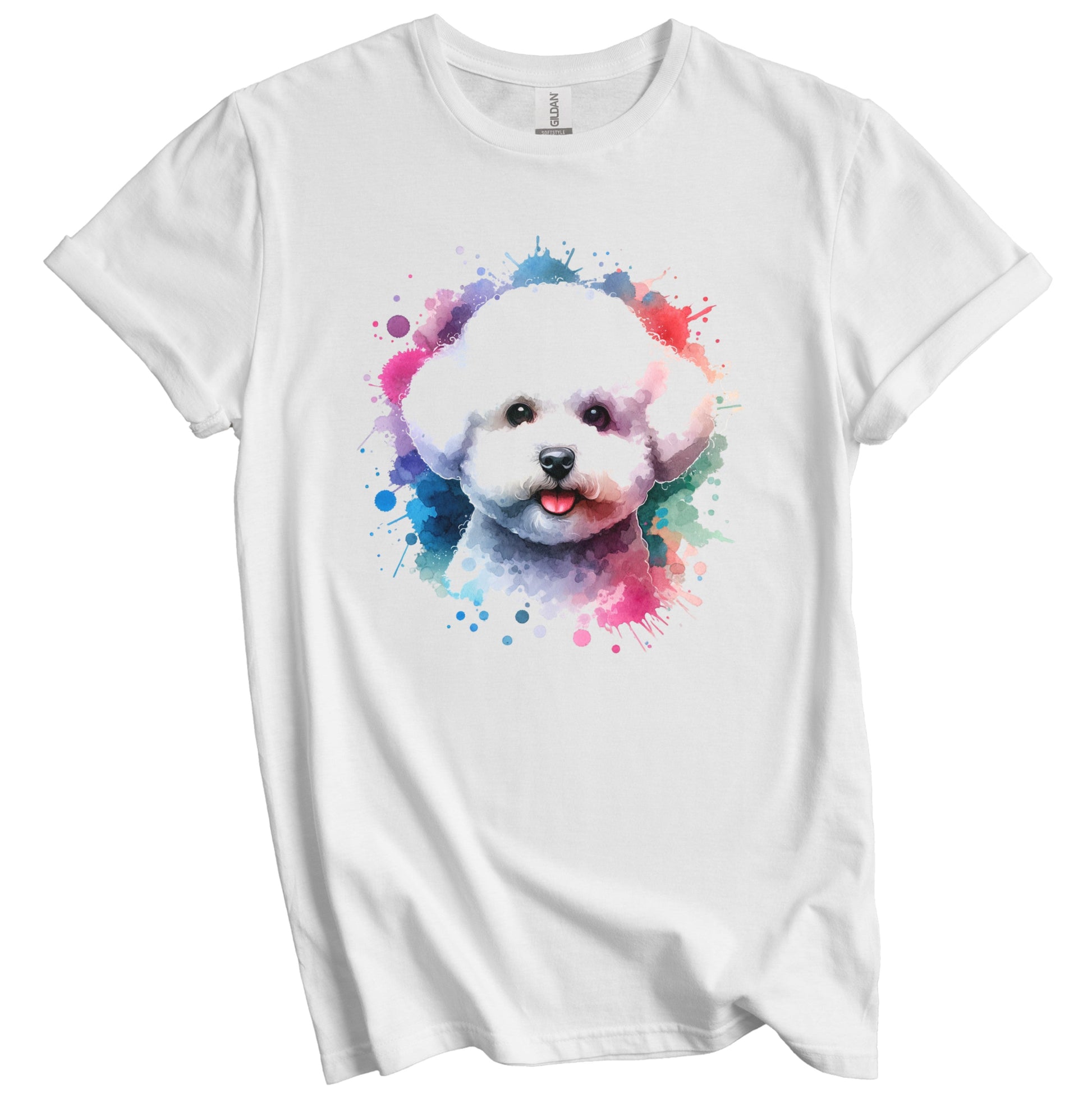 Bichon Frise Rainbow Watercolor Portrait Dog Lover T-Shirt - Bichon Frise Gift