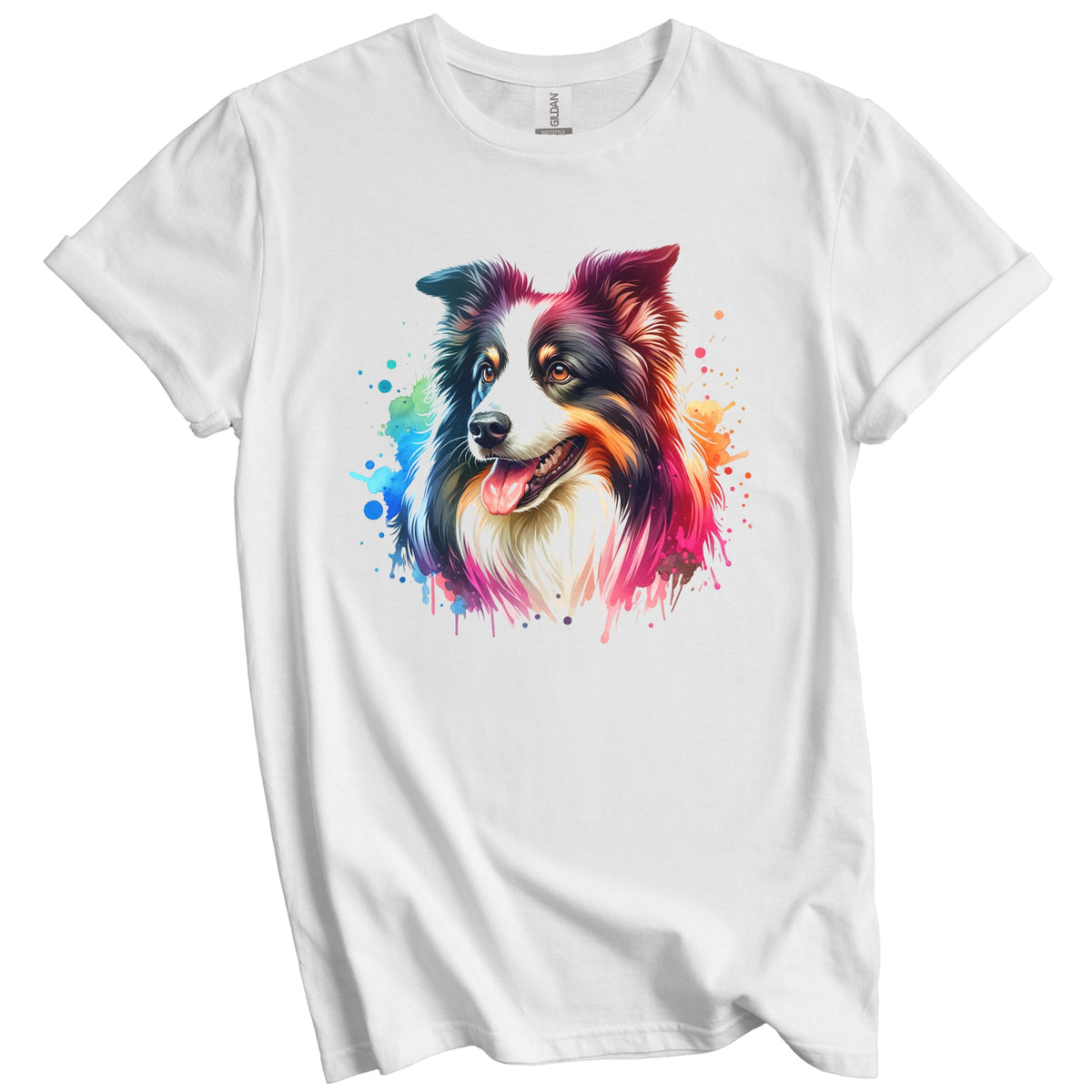 Border Collie Rainbow Watercolor Portrait Dog Lover T-Shirt - Border Collie Gift