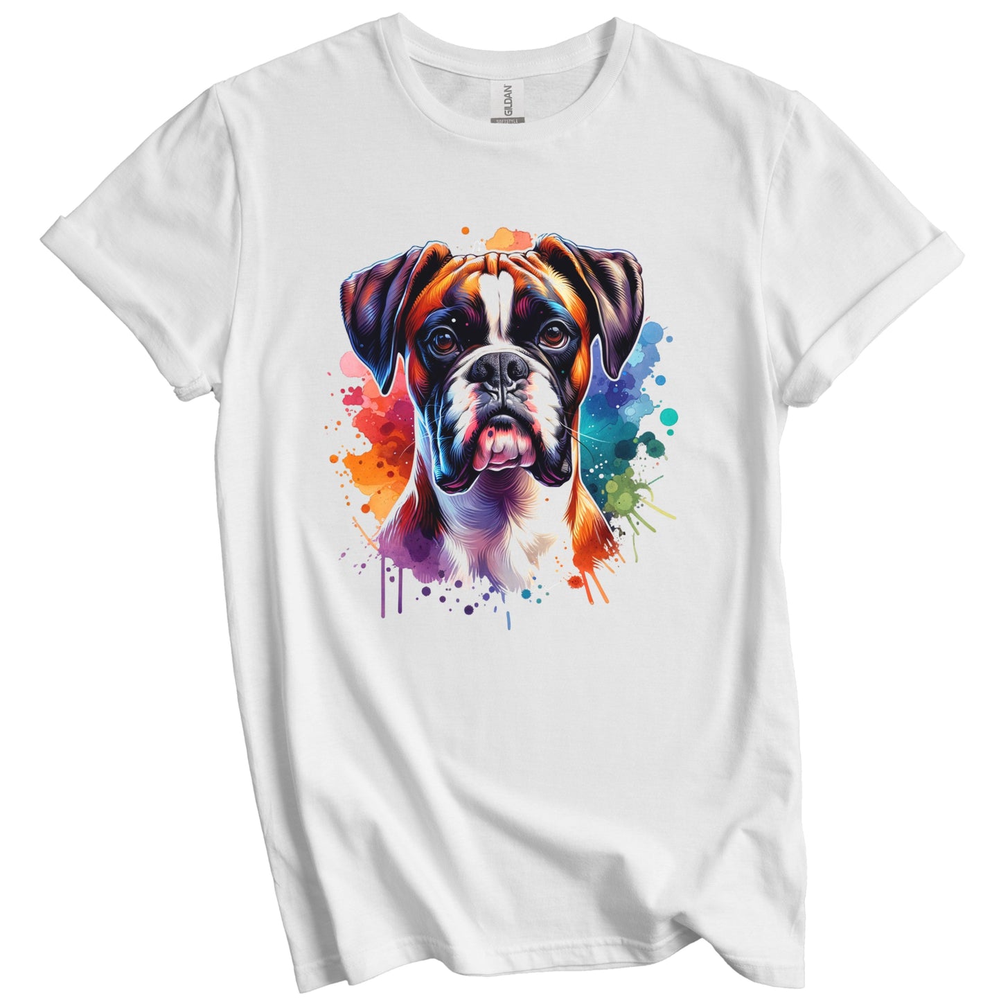Boxer Rainbow Watercolor Portrait Dog Lover T-Shirt - Boxer Gift