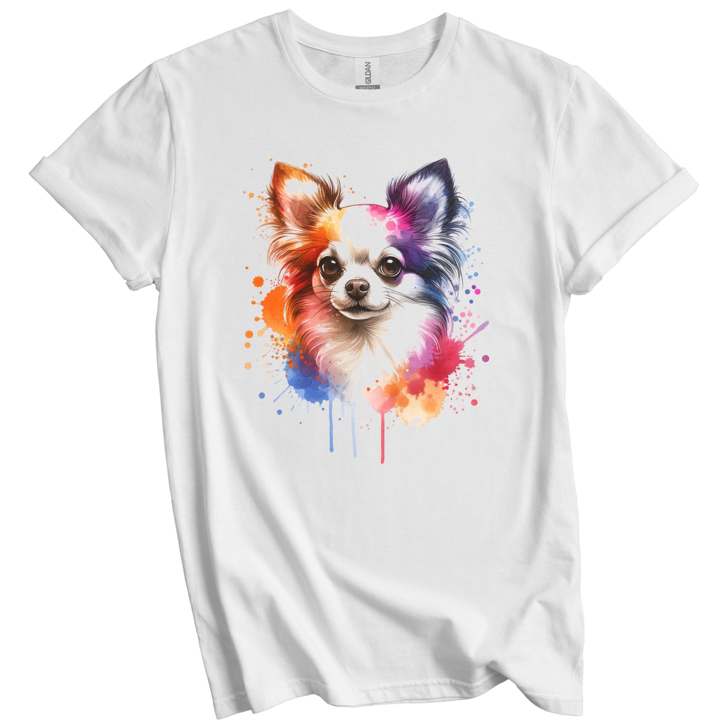 Chihuahua Rainbow Watercolor Portrait Dog Lover T-Shirt - Chihuahua Gift