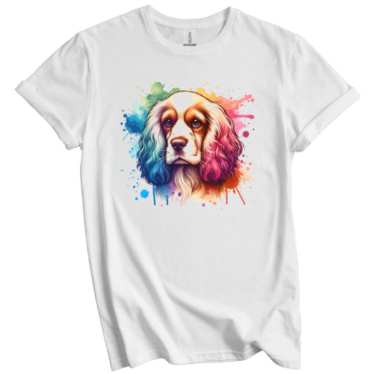 Cocker Spaniel Rainbow Watercolor Portrait Dog Lover T-Shirt - Cocker Spaniel Gift