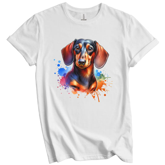Dachshund Rainbow Watercolor Portrait Dog Lover T-Shirt - Doxen Gift