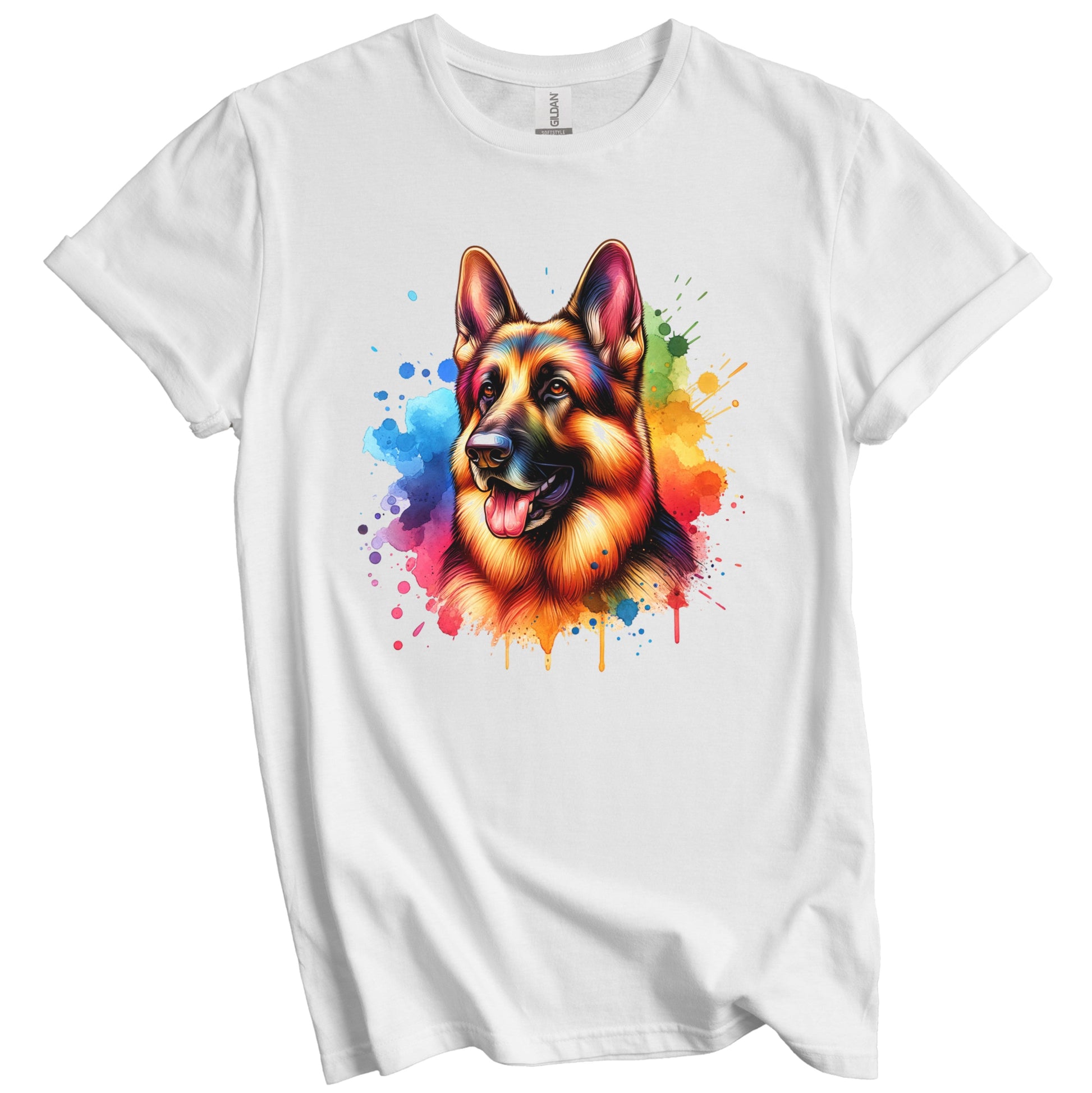 German Shepherd Rainbow Watercolor Portrait Dog Lover T-Shirt - German Shepherd Gift