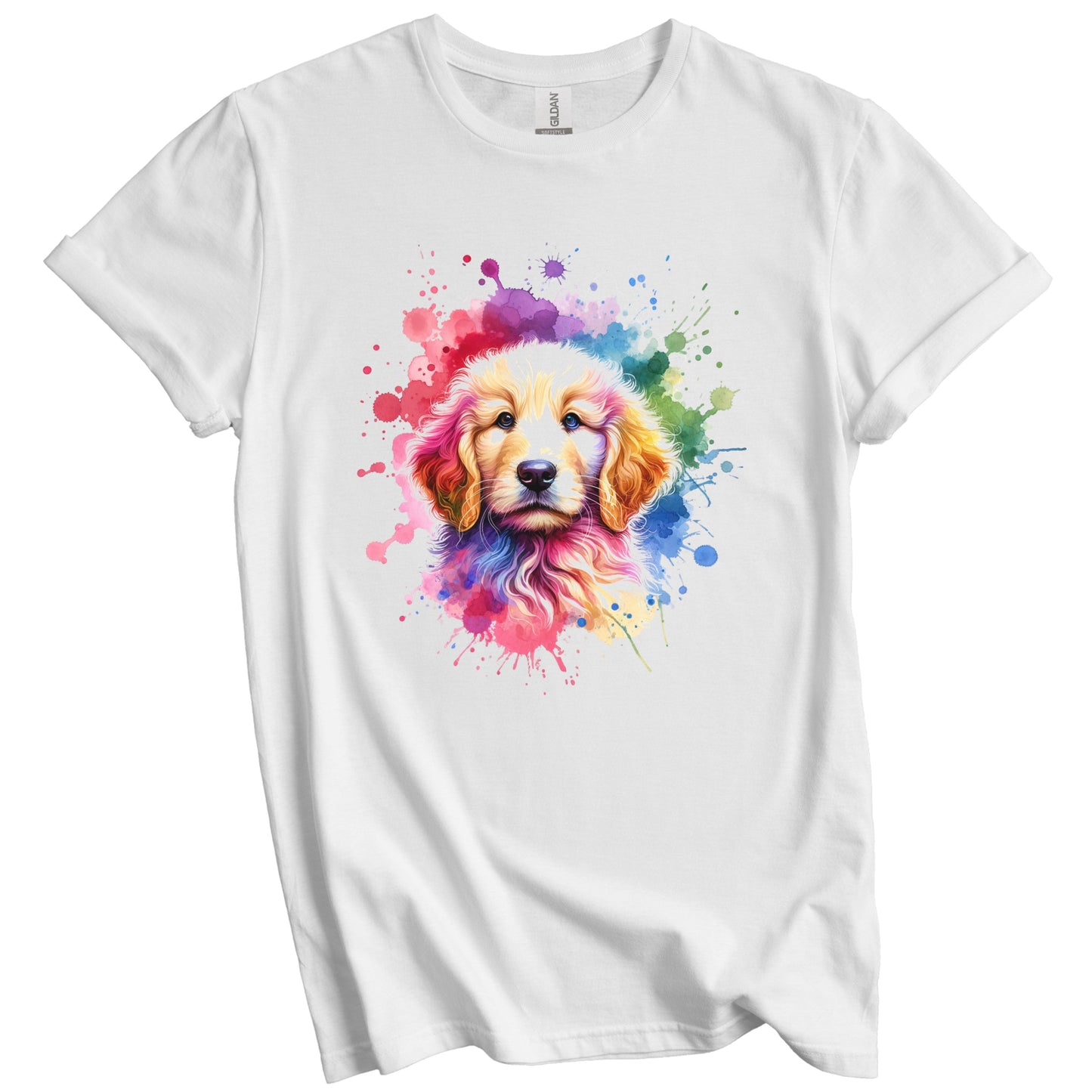 Goldendoodle Rainbow Watercolor Portrait Dog Lover T-Shirt - Goldendoodle Gift