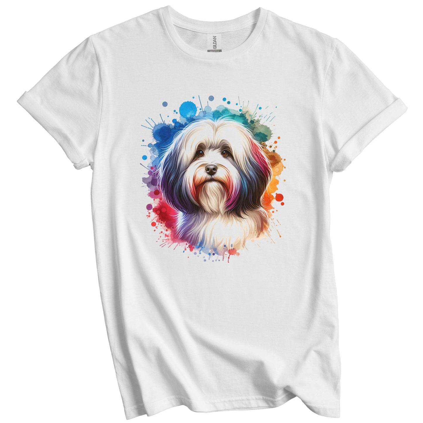 Havanese Rainbow Watercolor Portrait Dog Lover T-Shirt - Havanese Gift