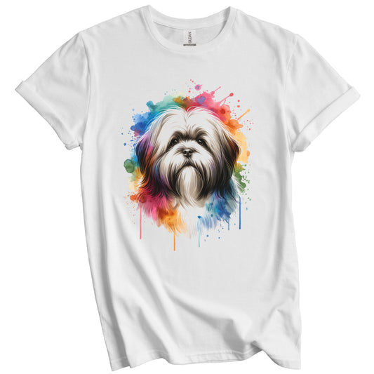Lhasa Apso Rainbow Watercolor Portrait Dog Lover T-Shirt - Lhasa Apso Gift