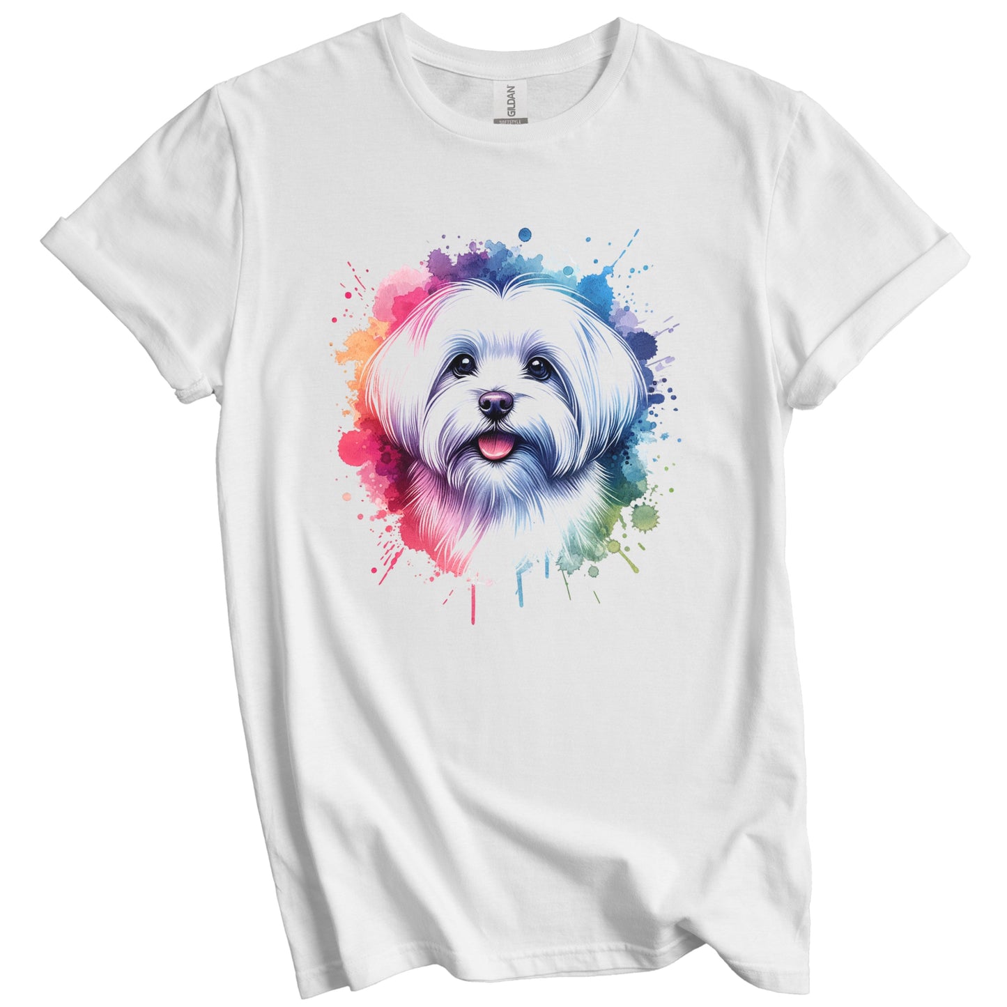 Maltese Rainbow Watercolor Portrait Dog Lover T-Shirt - Maltese Gift
