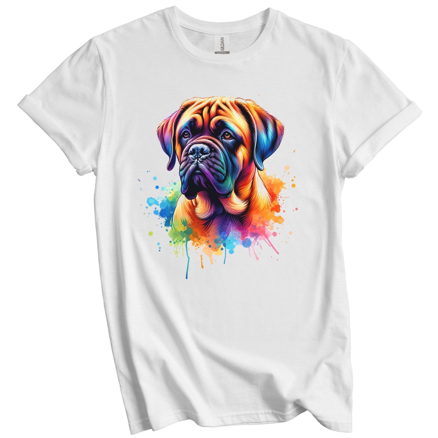 Mastiff Rainbow Watercolor Portrait Dog Lover T-Shirt - Mastiff Gift