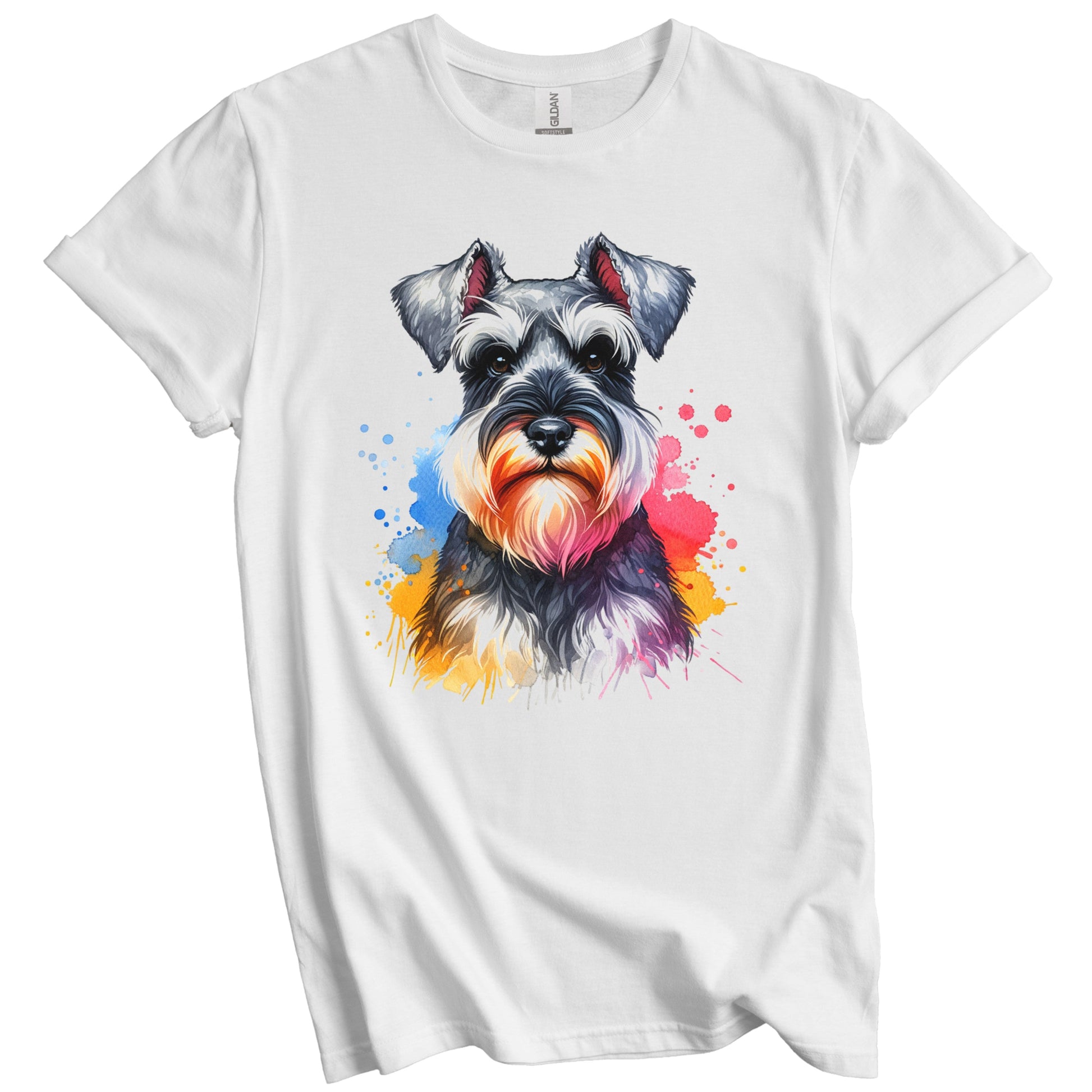Miniature Schnauzer Rainbow Watercolor Portrait Dog Lover T-Shirt - Miniature Schnauzer Gift