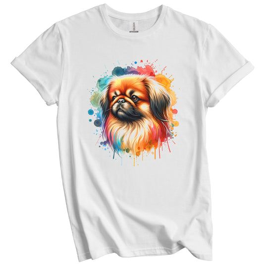Pekingese Rainbow Watercolor Portrait Dog Lover T-Shirt - Pekingese Gift