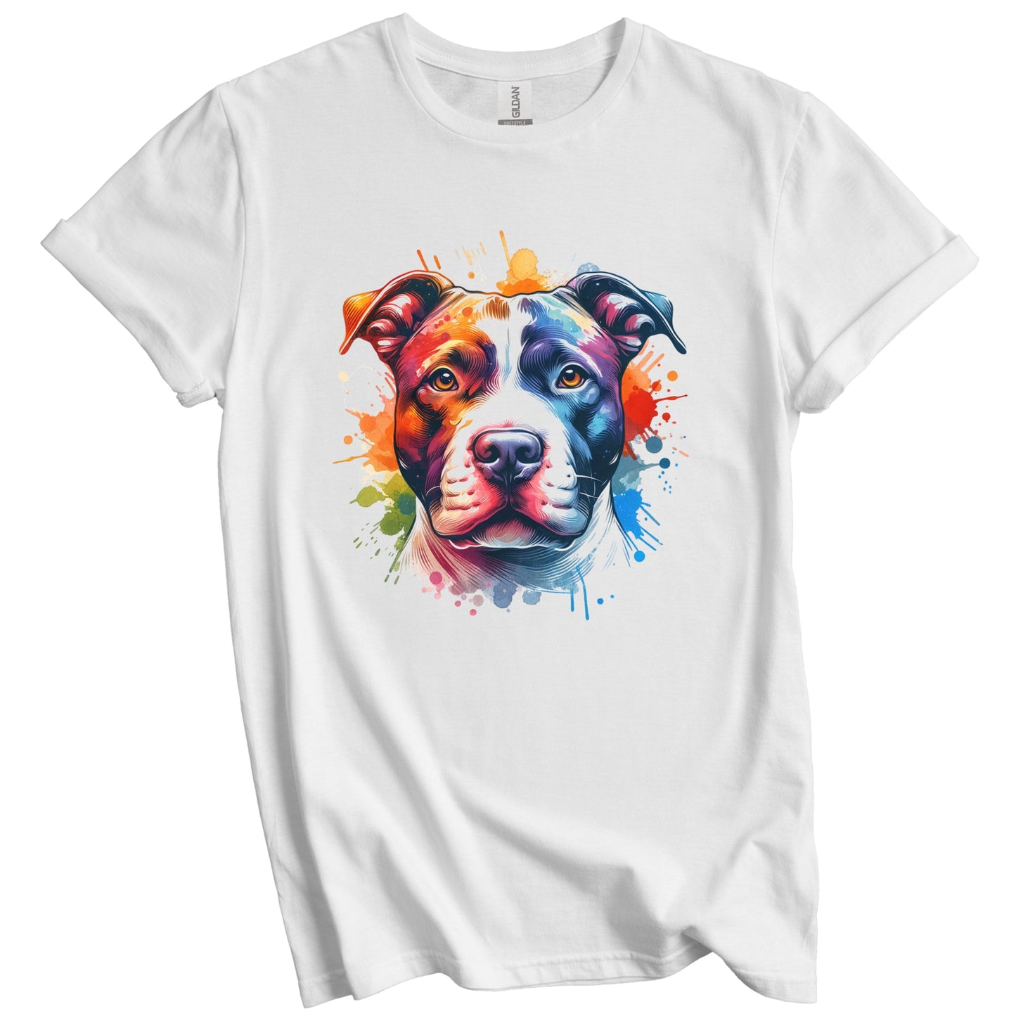 Pit Bull Rainbow Watercolor Portrait Dog Lover T-Shirt - Pit Bull Terrier Gift