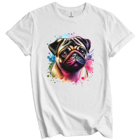 Pug Rainbow Watercolor Portrait Dog Lover T-Shirt - Pug Gift