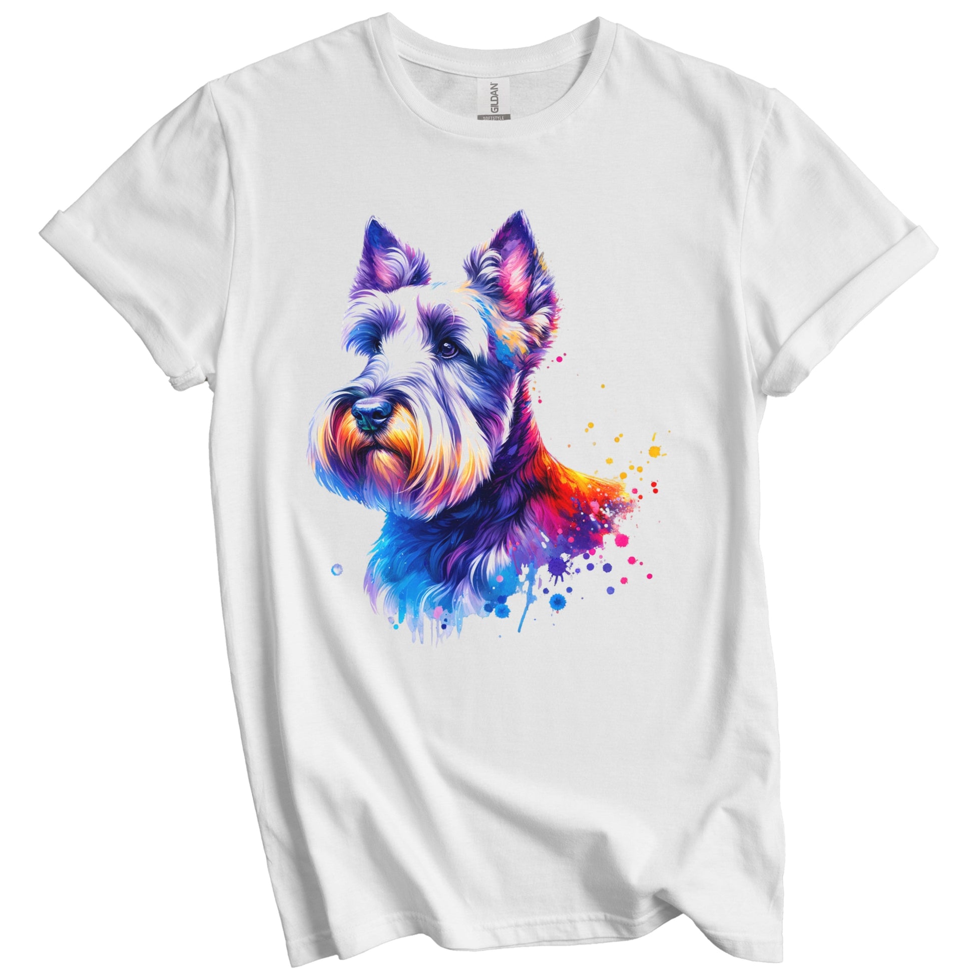 Scottish Terrier Rainbow Watercolor Portrait Dog Lover T-Shirt - Scottie Gift