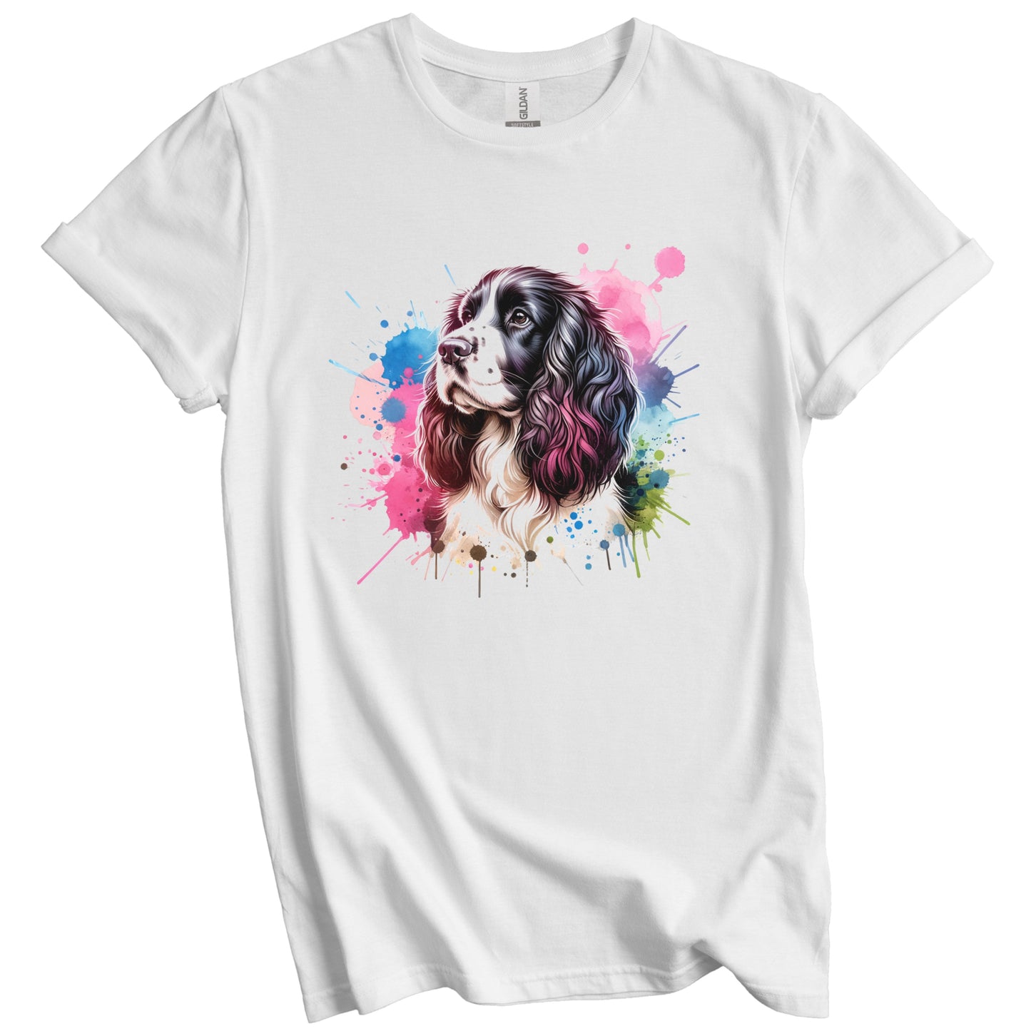 Springer Spaniel Rainbow Watercolor Portrait Dog Lover T-Shirt - Springer Spaniel Gift