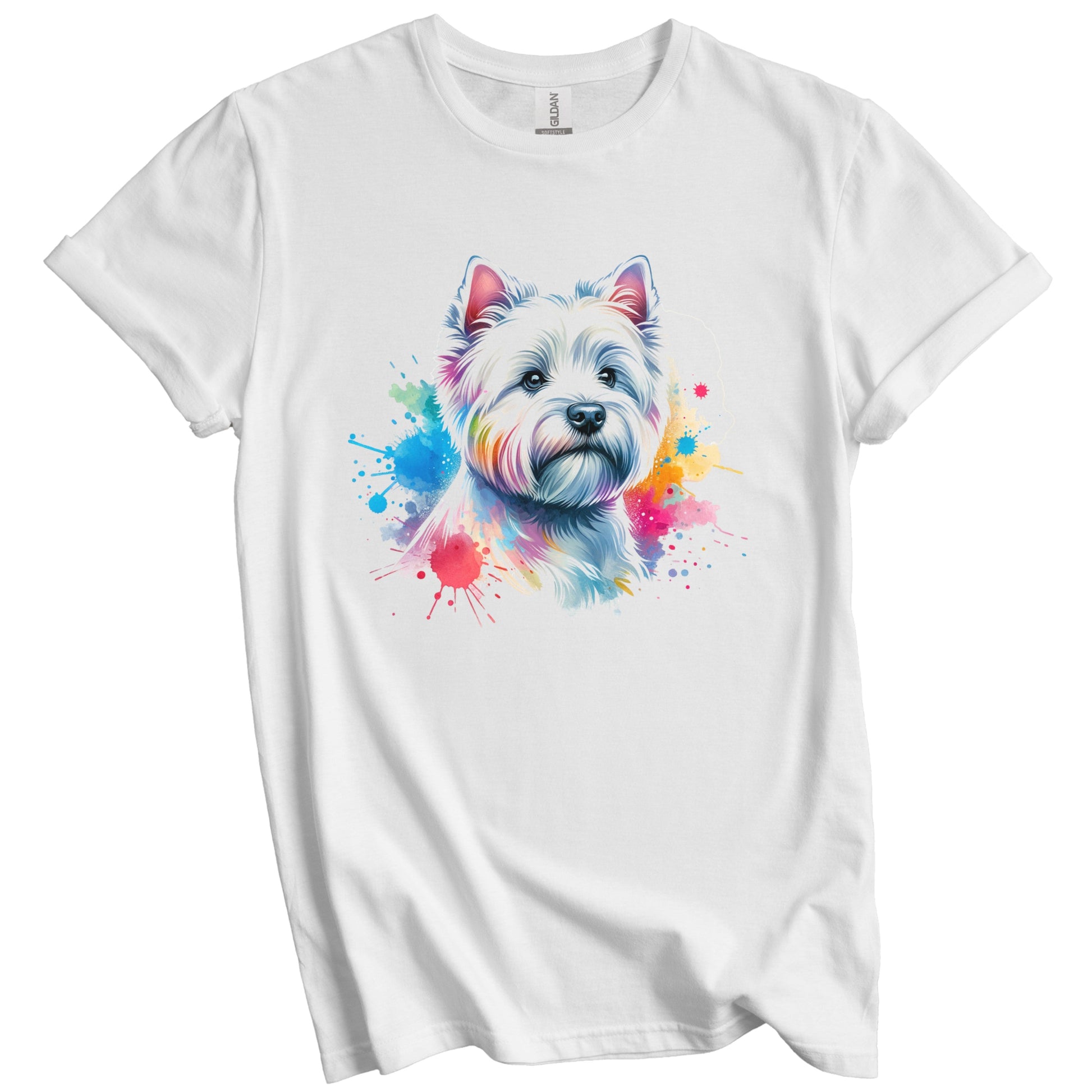 West Highland Terrier Rainbow Watercolor Portrait Dog Lover T-Shirt - Westie Gift