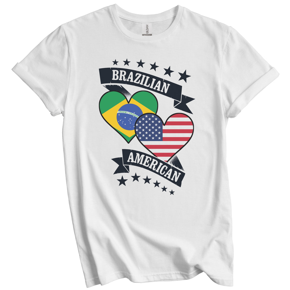 Brazilian American Heart Flags Brazil America T-Shirt