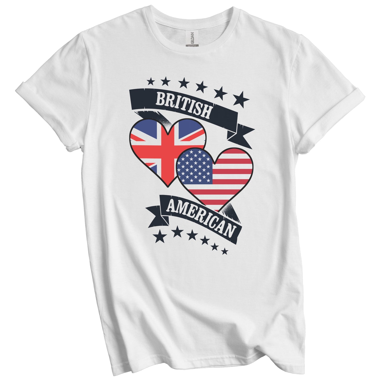 British American Heart Flags United Kingdom America T-Shirt