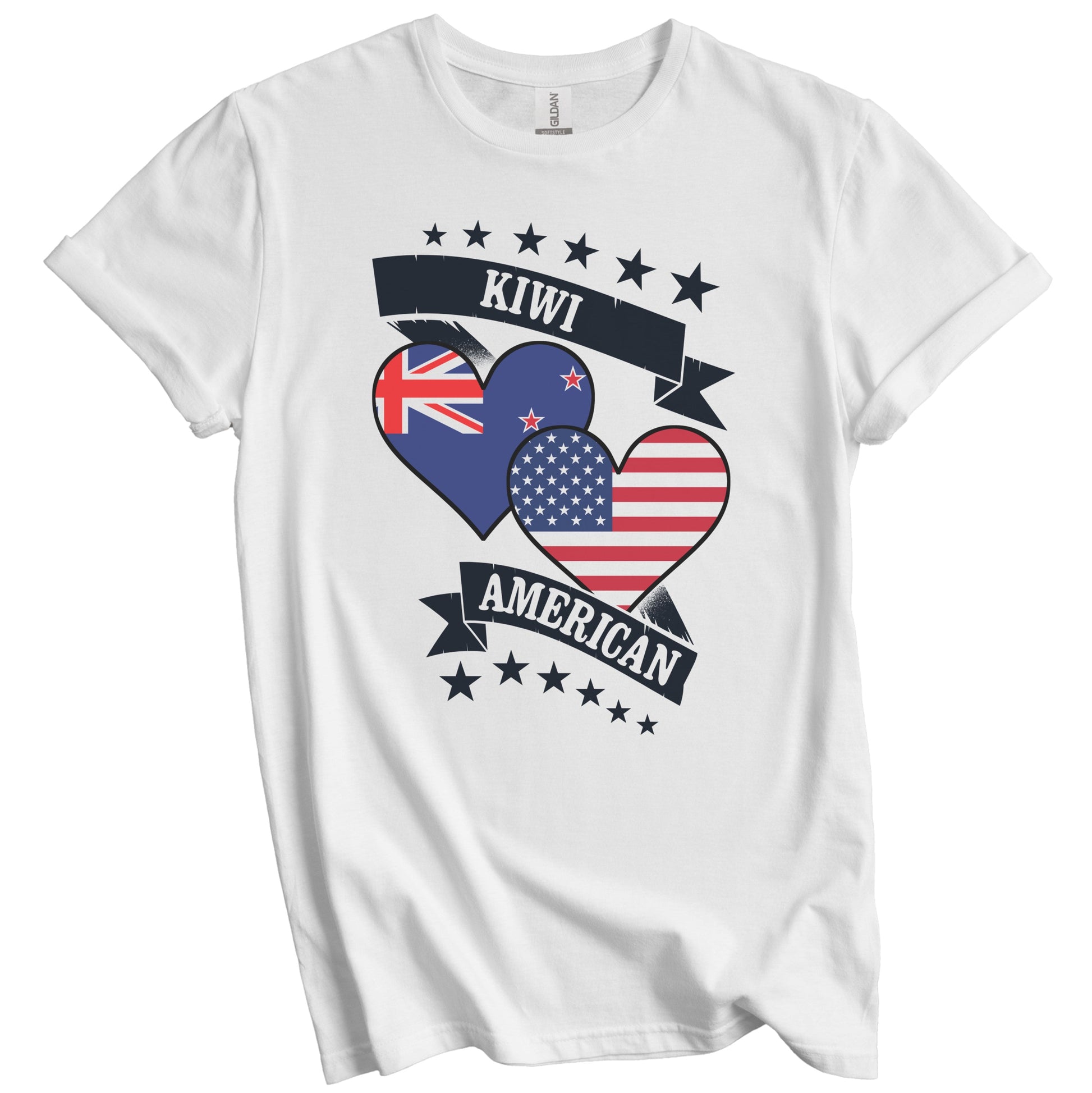 Kiwi American Heart Flags New Zealand America T-Shirt