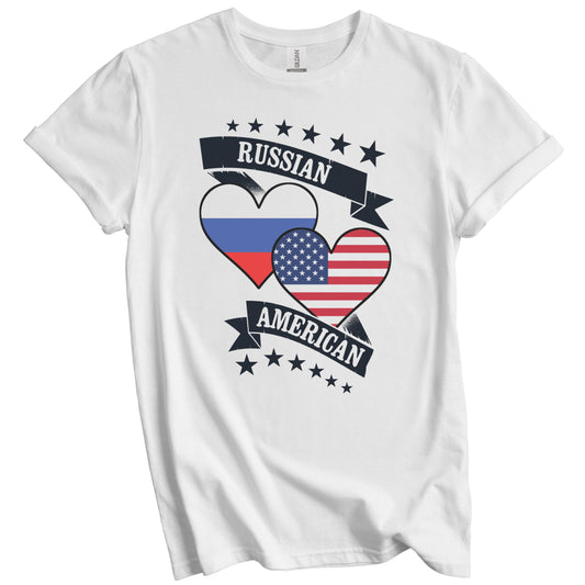 Russian American Heart Flags Russia America T-Shirt