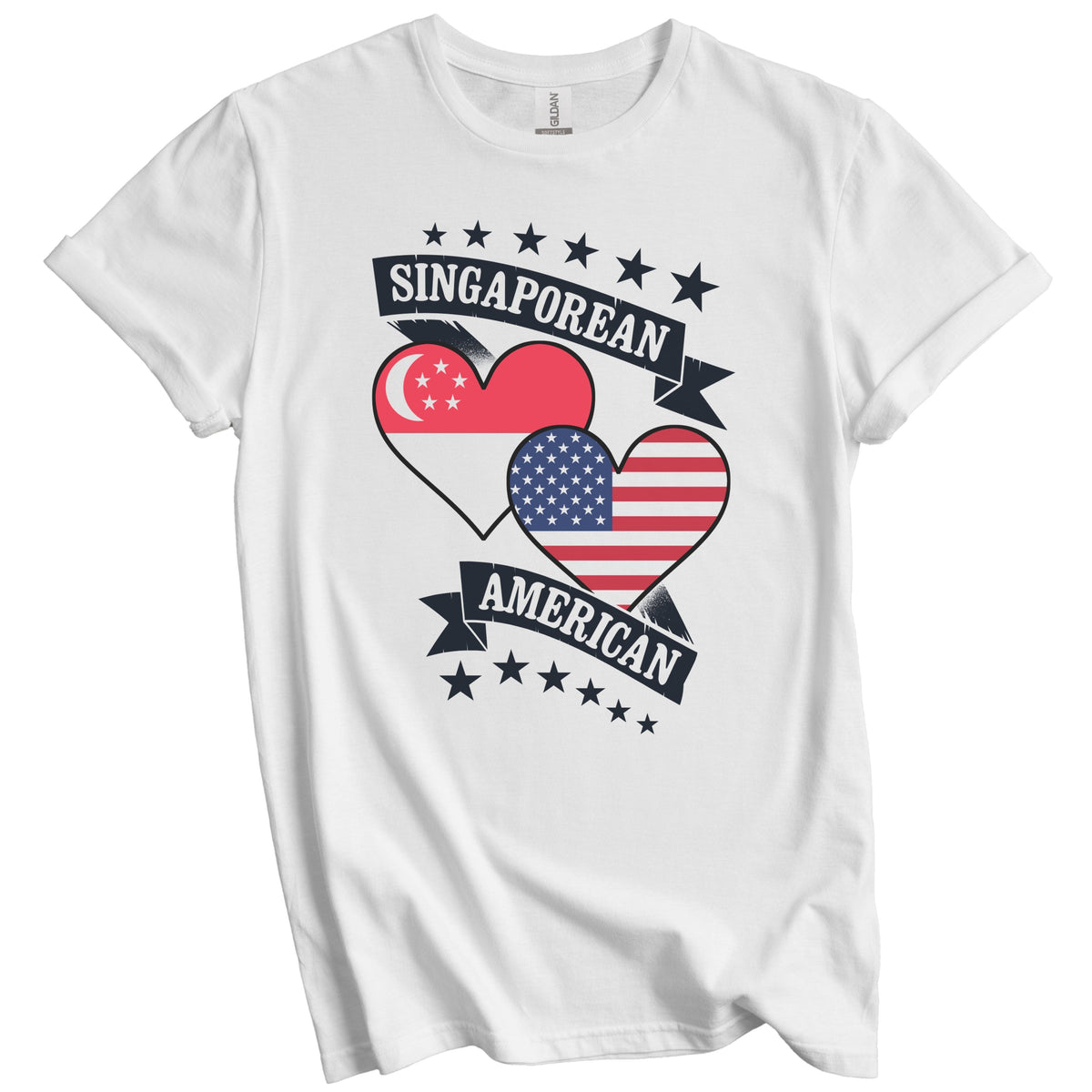 Singaporean American Heart Flags Singapore America T-Shirt