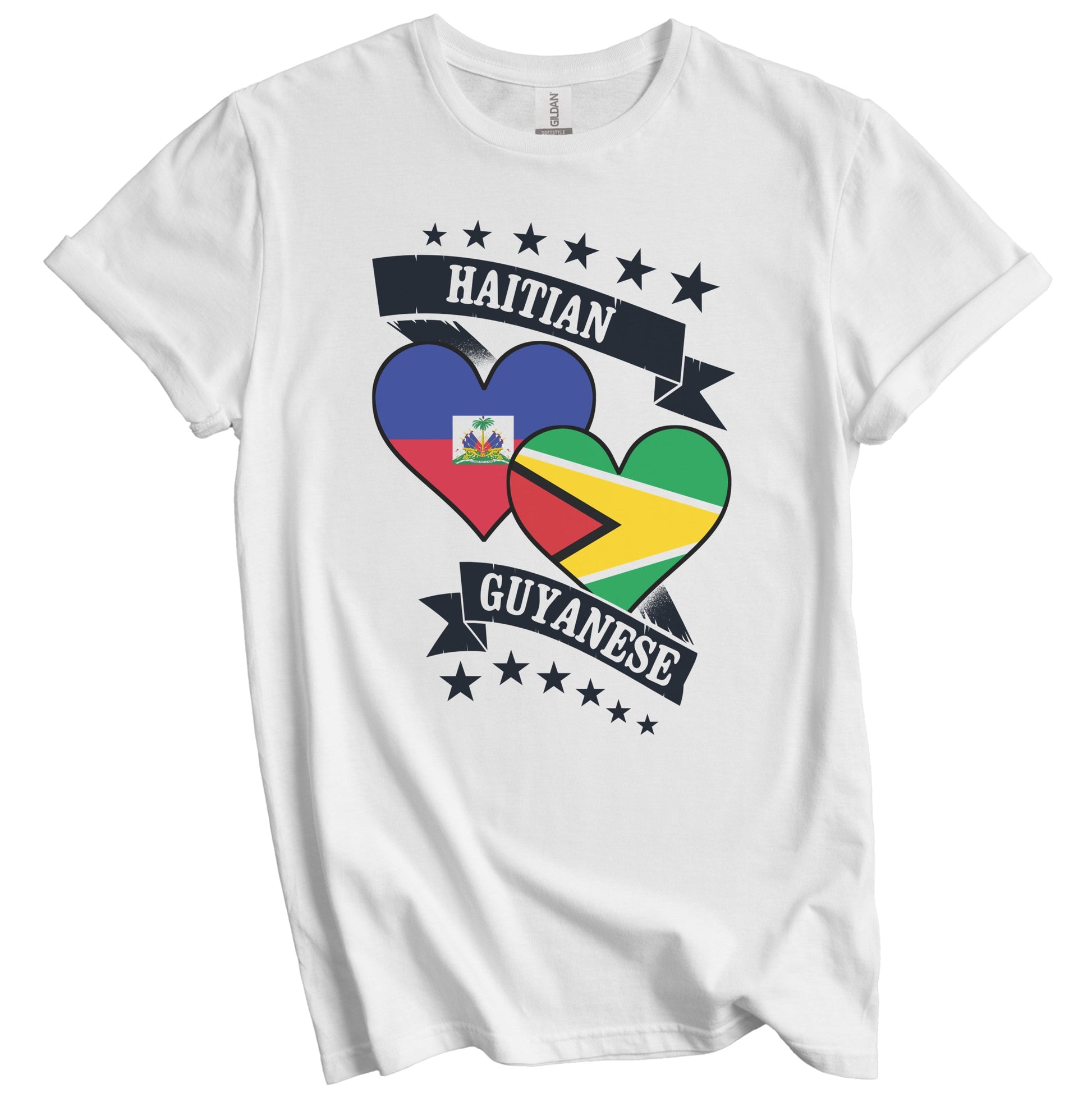 Haitian Guyanese Heart Flags Haiti Guyana T-Shirt