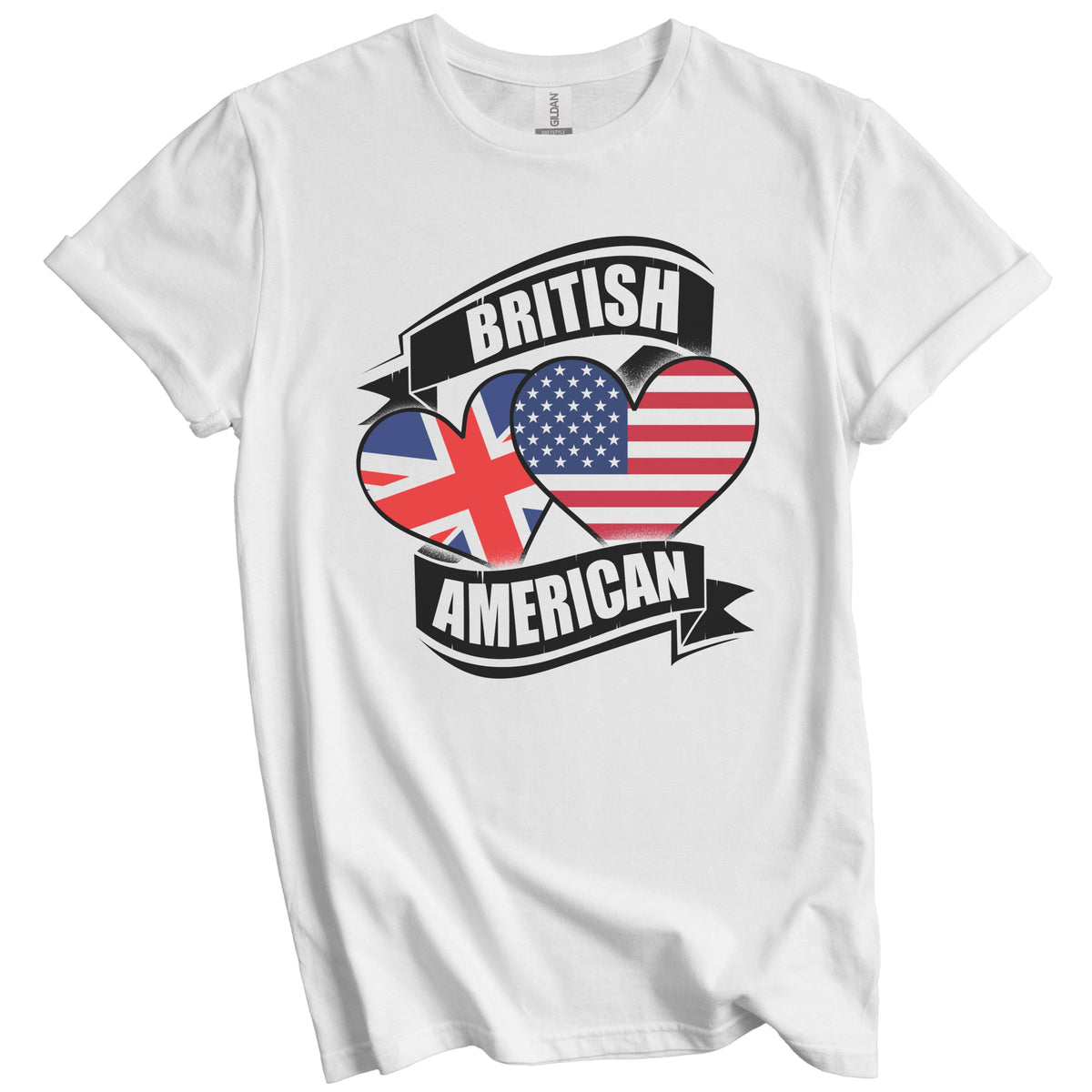 British American Hearts USA United Kingdom UK Flags T-Shirt
