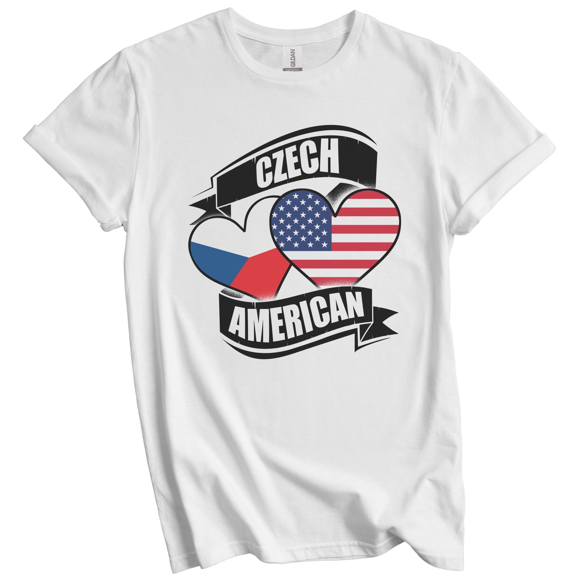 Czech American Hearts USA Czech Republic Flags T-Shirt