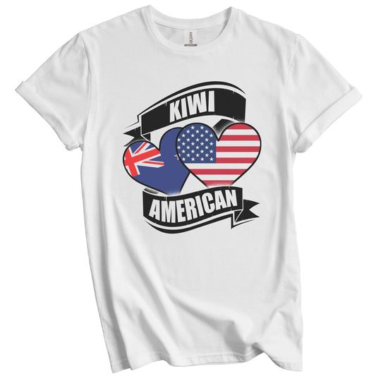 Kiwi American Hearts USA New Zealand Flags T-Shirt
